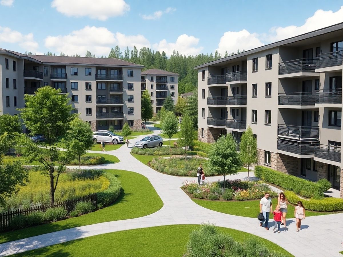 Proiecte rezidențiale moderne în România, cu clădiri și spații verzi.