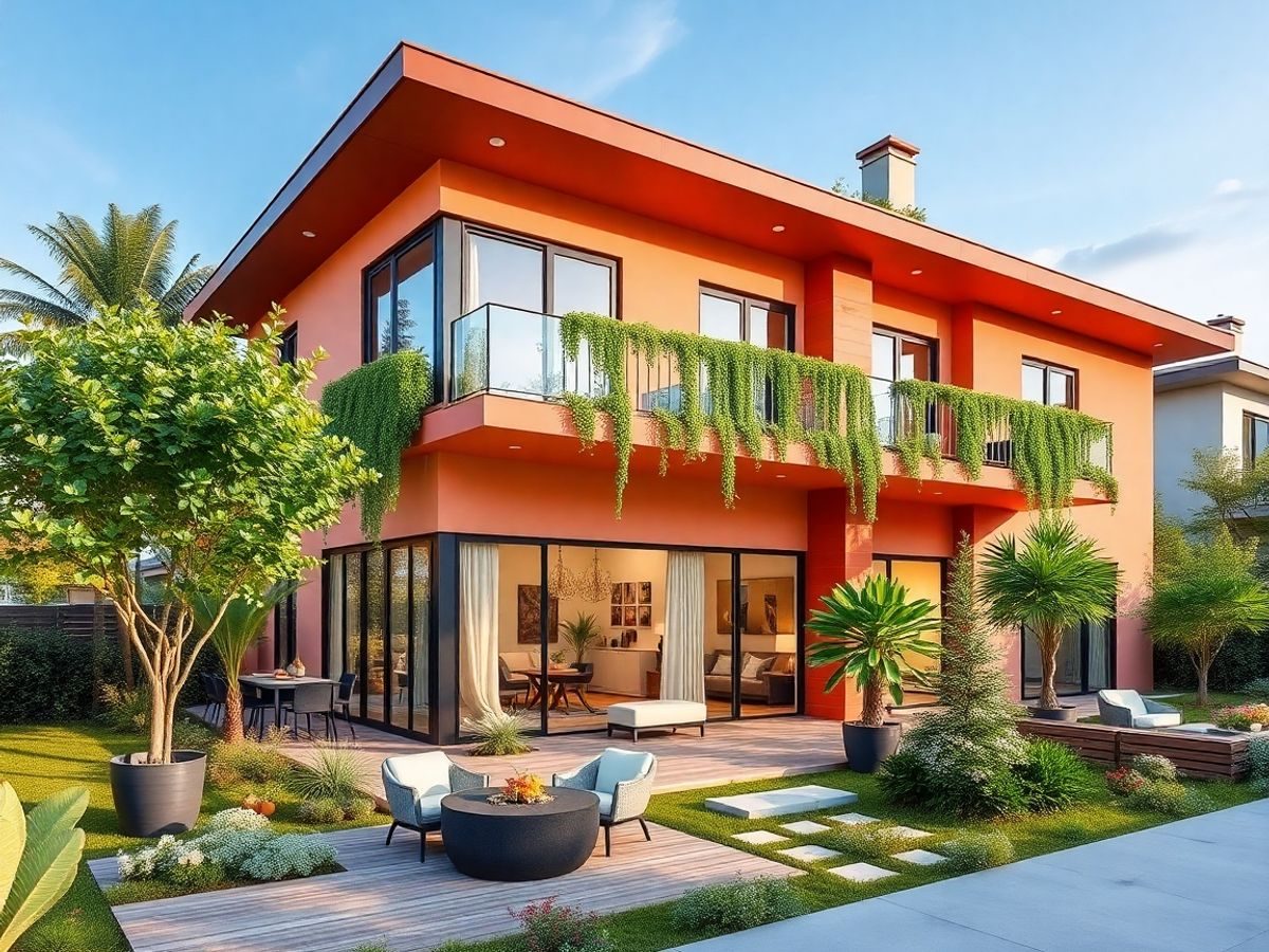 O casă modernă în București, cu arhitectură vibrantă.