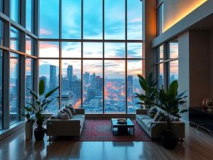 Imobil modern, luminos, cu vedere panoramică oraș.